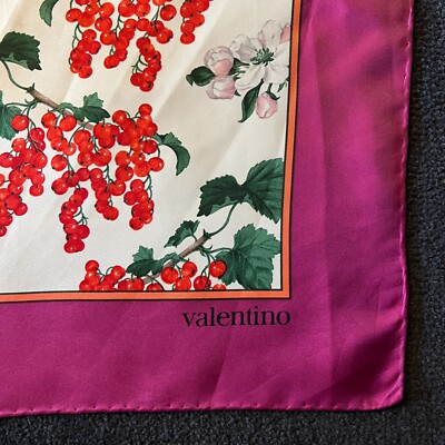 MARIO VALENTINO Italy Pink/Red Berries Silk Twill Scarf