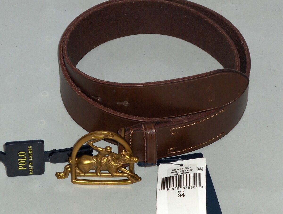 POLO RALPH LAUREN Men's Brass Equestrian Buckle Leather Belt POLO RALPH LAUREN Men's Brass Equestrian Buckle Leather Belt