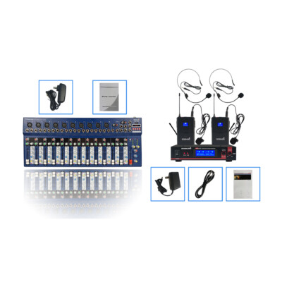 14CH Studio Audio Mixing Console MP3 USB DJ Bar Stage Mixer 2CH UHF Microphone