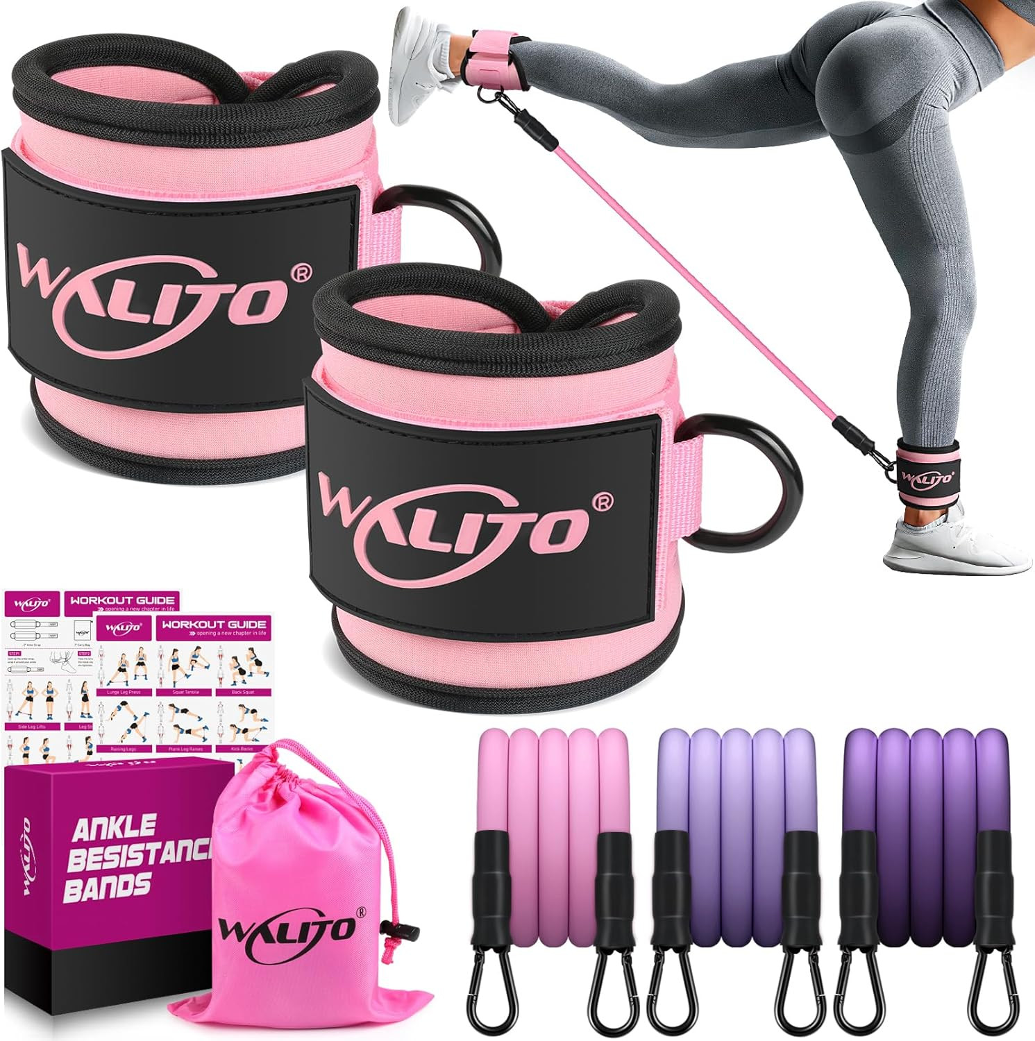 With Cuffs, Ankle Bands For Home Gym Workout (pink)