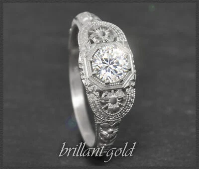 Diamant Ring aus 585 Gold, Brillant mit 0,55ct, Si1; Antik Jugendstil Design - Bild 1 von 4