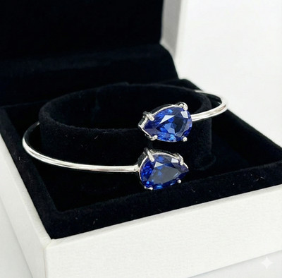 925 Sterling Silver Blue Tanzanite Gemstone Handmade Jewelry Cuff Bracelet ADJ