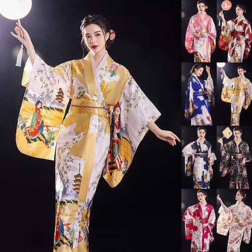 Damen Kimono Blumen Yukata-Braut Nachthemd Pyjama Kleid Japanisch Cosplay Kostü - Bild 4 von 15