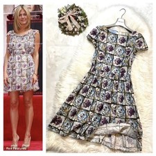 PRADA Authentic Masterpiece Flower Art Design Short Sleeve Dress Blue Purple 38