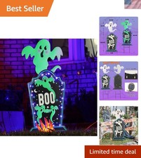 Illuminated 26.4" Halloween Tombstone with 18 LED Purple Lights for Spooky Yards