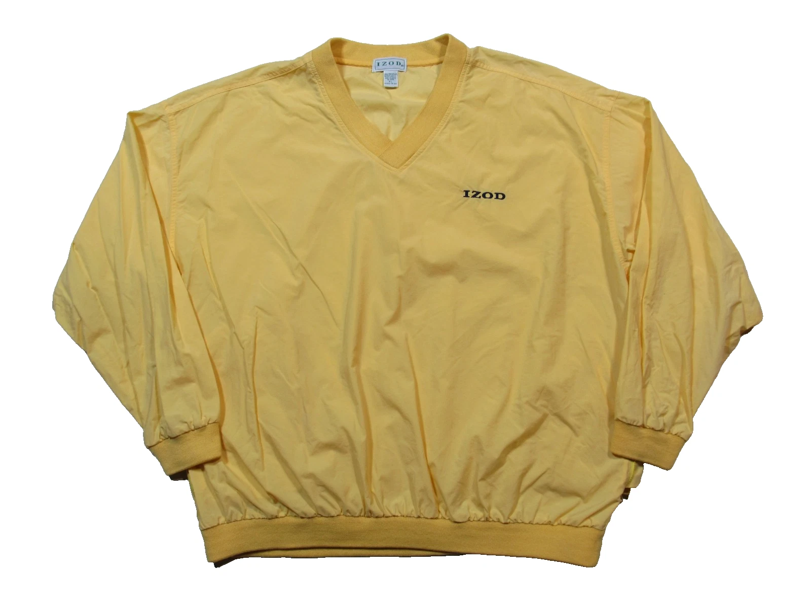 Vintage Izod Pullover Windbreaker Mens XL Yellow V Neck Golf Sport Packable 90s