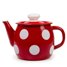 STP-Goods 1.1-Quart Red White Polka Dot Enamel on Steel Tea Red