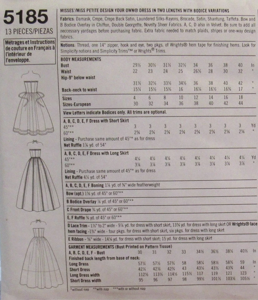 Simplicity 5185 Misses 4-10 DESIGN YOUR OWN Prom Bridesmaid Dress Gown Pattern - Image 2 of 2
