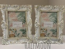 Laura Ashley Ornate Baroque Style White Gold Photo Frames 4x6 Home Decor, 2-Set