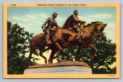 Postcard Texas Dallas Equestrian Statue Robert E. Lee Linen Unposted  R952