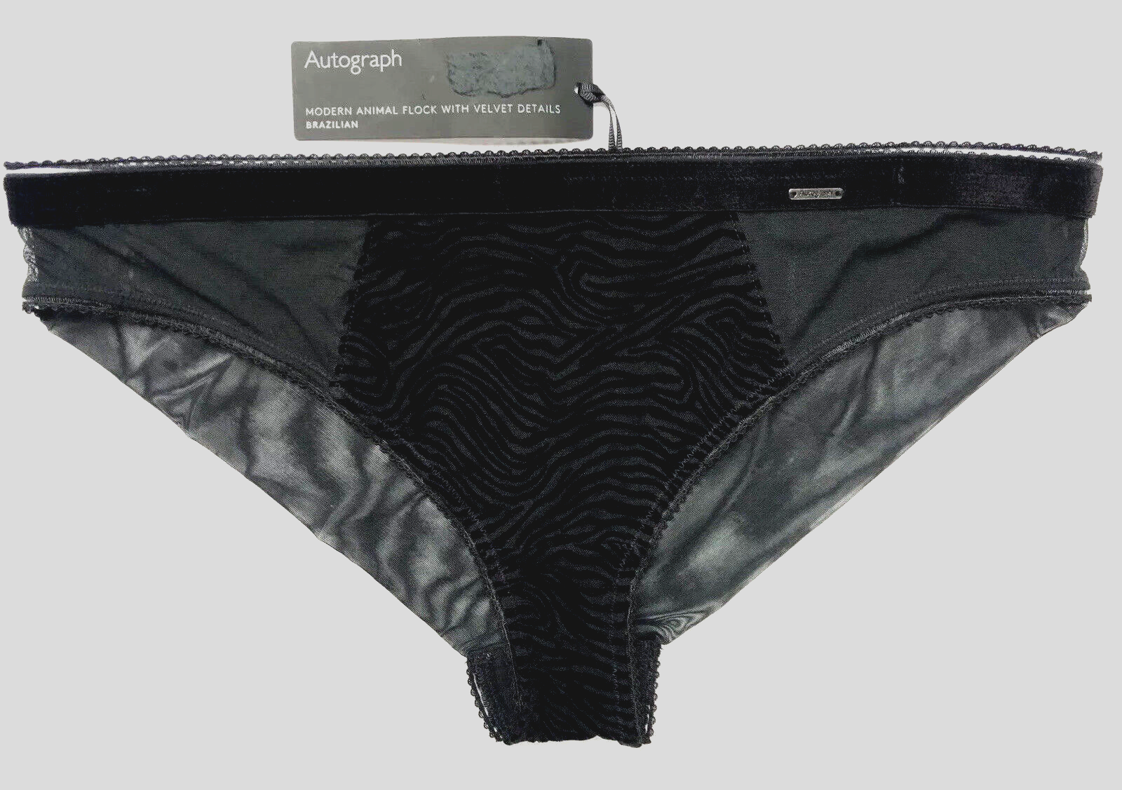 Marks & Spencer Autograph Velvet Flock Brazilian Knickers UK 10 BLACK BNWT