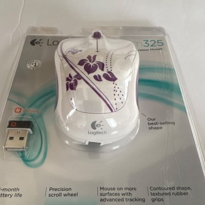 Logitech m325 Wireless Optical Mouse White Purple Precision Scroll Unifying