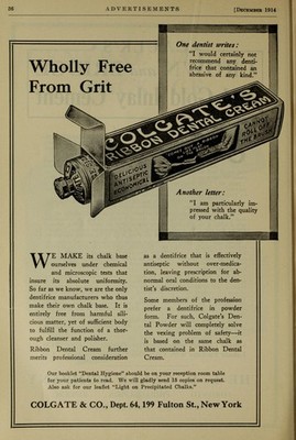 Colgate Ribbon Dental Cream 1914 Vintage Toothpaste Ad Reprint Wall Art