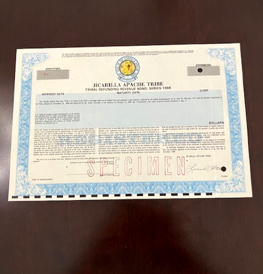 #ad Jicarilla Apache Trub Tribal Refunding Revenue Bond Series 1986 Specimen $100.00
