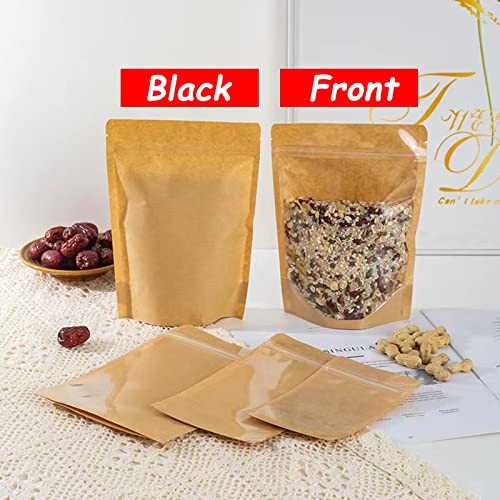 100 PCS Stand Up Pouches, 4 x 6 inch Kraft Paper Food Bags with Clear Window, - Zdjęcie 5 z 6