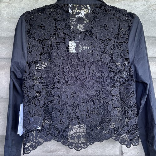 Mestiza New York Leon pannello popeline pizzo punto colletto bottoni top Xs $275 - Foto 9 di 10