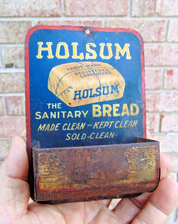 Early 1900's HOLSUM BREAD Vintage Tin Litho Advertising MATCH HOLDER w/ Striker