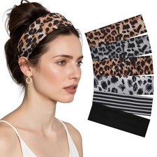 6Pcs Wide Headbands for Women Non Slip Soft Elastic Standard Leopard print