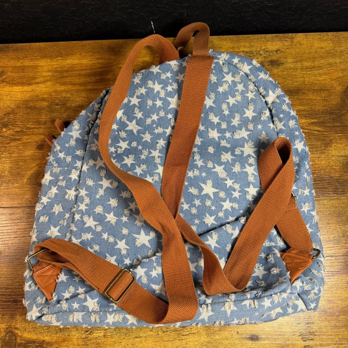 Rampage Star Print Distressed Blue Denim Backpack Womens One  display picture 3