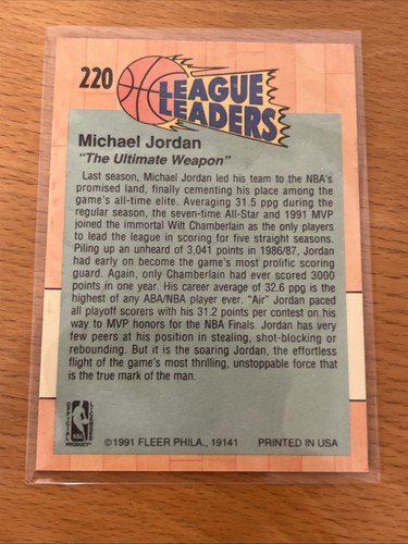 1991-92 Fleer Michael Jordan #220 League Leaders Chicago Bulls - Bild 6 von 6