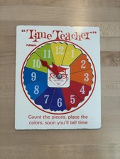 Vintage Playskool Time Teacher Wooden Clock Puzzle Educational Kids Toy Colors