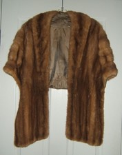 Vintage Genuine Mink Fur Stole Wrap Shawl Jacket Brown with Inside Pockets