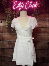 Lulus White Polka Dot Flutter Sleeve A-Line Dress Short Size S