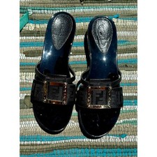 Y2K Vintage Fendi Black Wooden slide sandals Sz 38 1/2