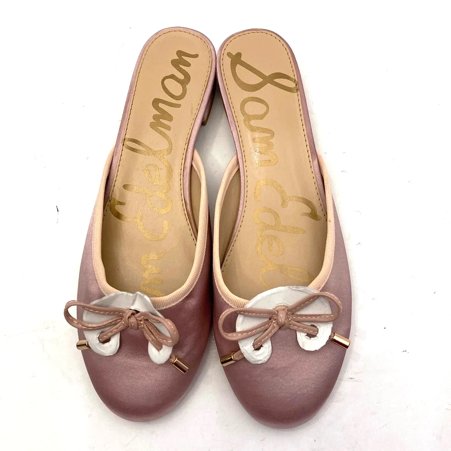 NUEVO Sam Edelman Ballet Mules Pisos Para Mujer 8M EU 38 Rosa Satén Arco Slides Foto 4 de 4