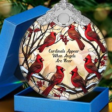 Glass Red Cardinal Memorial Ornament for Loss of Loved One, 3