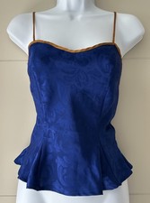 90s Victoria’s Secret Royal Blue Gold Satin Peplum Tank Top