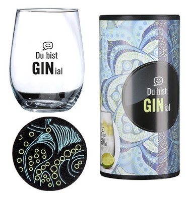 Gin-Glas in Geschenkverpackung ''Du bist GINial'' von Gilde