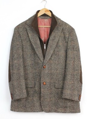 Harris Tweed x Mario Barutti Men s Wool Brown Shooting Blazer Jacket, Size 42S