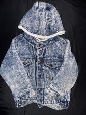 Vintage Levis Denim Jacket Sherpa Lined Hooded Kids Size 7 Orange Tab