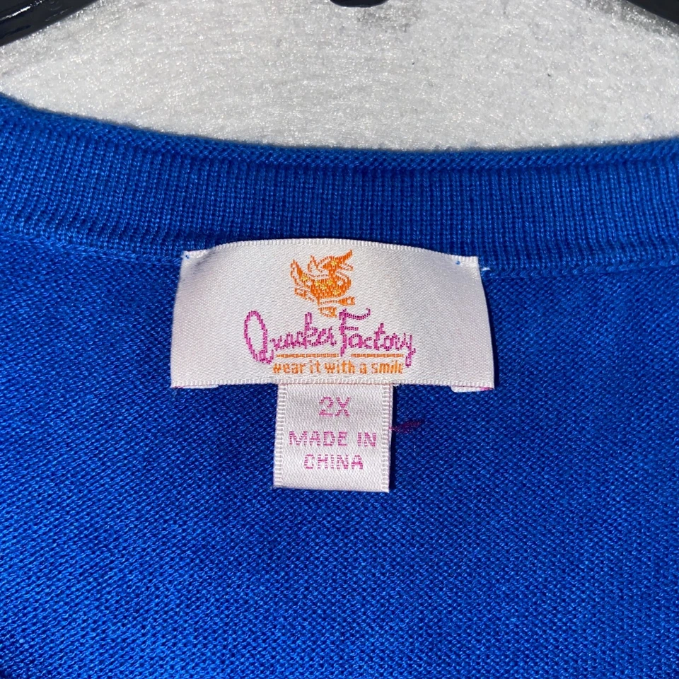 Quacker Factory Womens Cardigan Sweater 2X Blue Sequin Embellished Button Up - Image 3 of 4