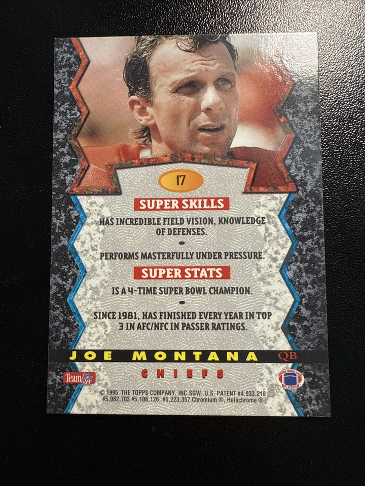 1995 Bowman's Best Joe Montana Black Refractor #17 - Image 2 of 4