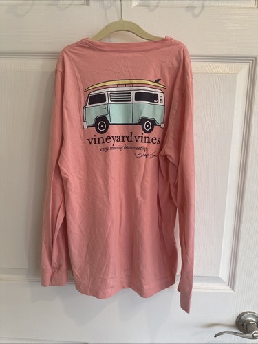 Vineyard Vines, Salmon, Long Sleeve Pocket Tee With VW Bus Size Medium 10-12 - Picture 2 of 5