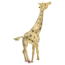 Ruby and Diamond Yellow Gold Giraffe Brooch