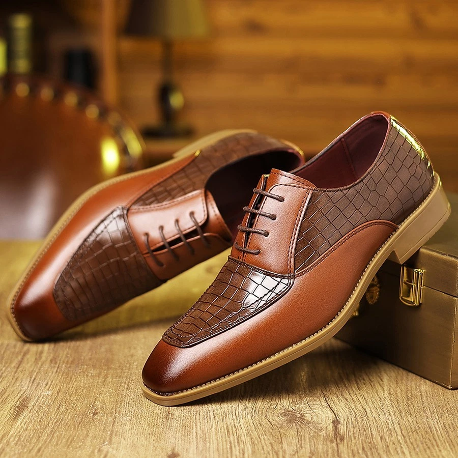 Zapatos de vestir formales de negocios para hombre - Zapatos Oxford vintage con textura con cordones Foto 2 de 4