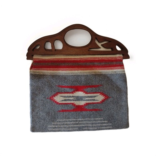 Vintage Ortega's Chimayo Gray & Red Wool Handwoven Handbag with Top Handle