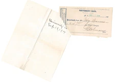 1904 University Club New York — Two Pinned Receipts — Ledger / House Charges