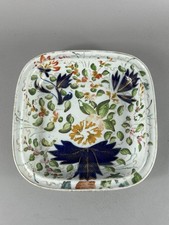 Antike Davenport Gaudy Dutch Square Schale um 1810, handbemalt
