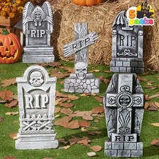 17  Halloween Foam RIP Graveyard Tombstones, Halloween Tombstones Decor, 5 Pack