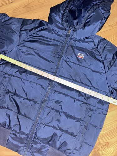 Levis Spellout Navy Youth Zip Puffer Jacket Sz M 10-12 Yrs Logo Patch & Flag - Picture 14 of 15