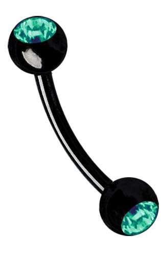 Piercing Gioielli Ombelico Banana Nero IN 1,6mm con Due 4mm Zirconia Sfere - Foto 4 di 14
