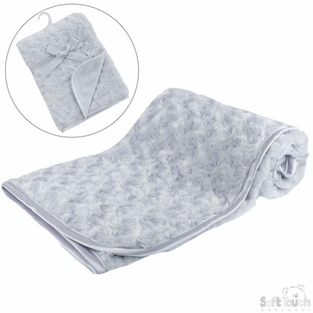 Baby Wrap Rosebud Blanket Unisex Grey Satin Trim Pram Moses Basket Gift