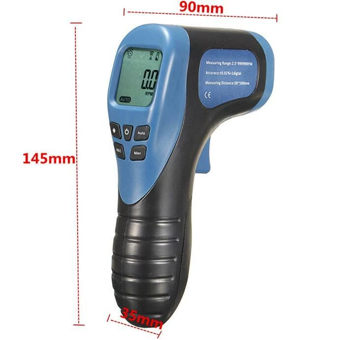 Láser Digital Foto Tacómetro Medidor de Velocidad Pistola RPM Tach Tester Medidor Sin Contacto