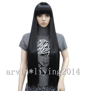 Fashion Bob Style Wig Neat Bang Black Long Straight Natural Hair