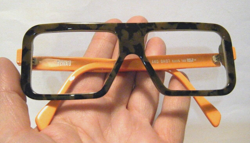 Rare Older Michel Henau Ako Green Camo Print Orange Eye Glasses Belgium France - Picture 3 of 10
