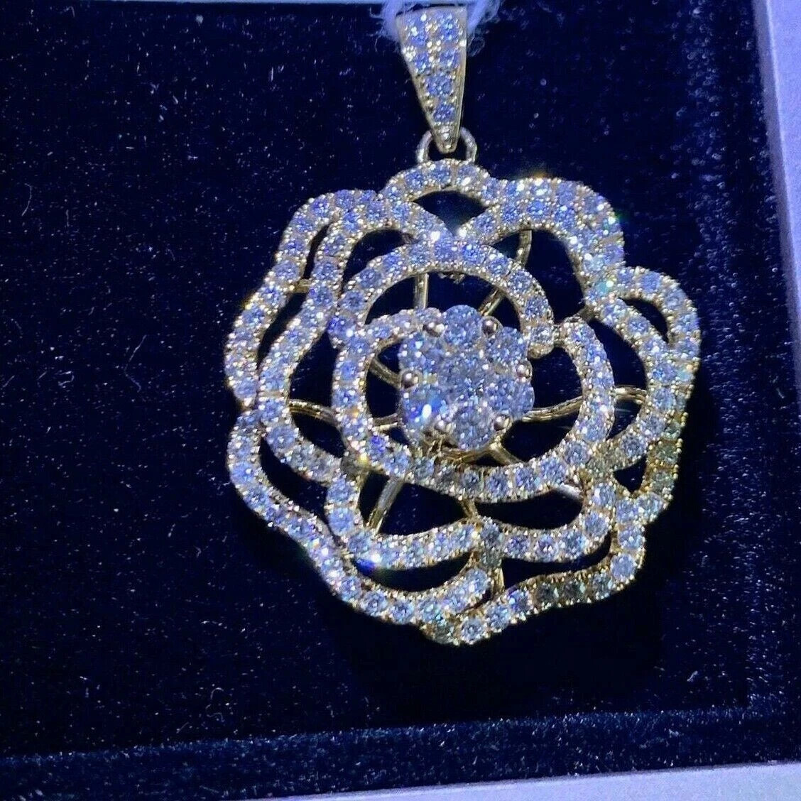 2Ct Round Lab Diamond Pendant in 14K Yellow Gold & Silver Plated 16 Inch Chain